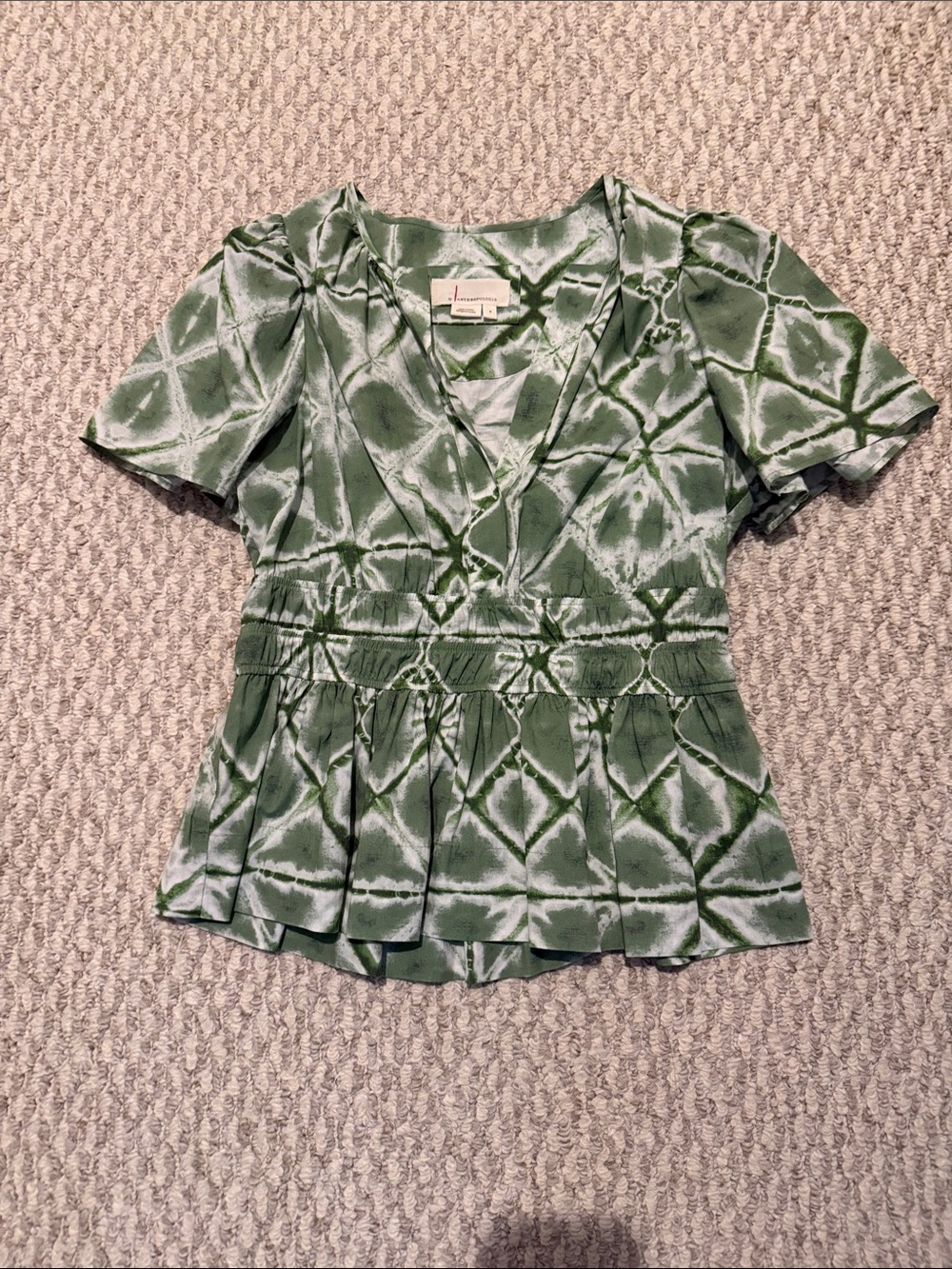 Anthropologie Green Tie-Dye Surplice Peplum Blouse Somerset